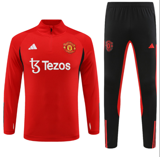 23/24 Manchester United Half-Pull Training Suit Red Football Jersey Set