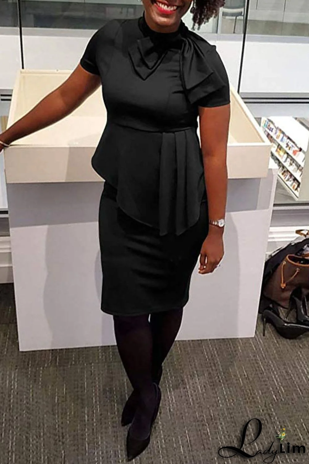 Coral Powder Casual Solid Patchwork Asymmetrical With Bow O Neck One Step Skirt Dresses