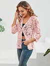 Elegant Floral Lace Cardigan - 3/4 Sleeve, Sheer, Open Front Design - Versatile for Casual or Evening Wear, Women's Fashion Top