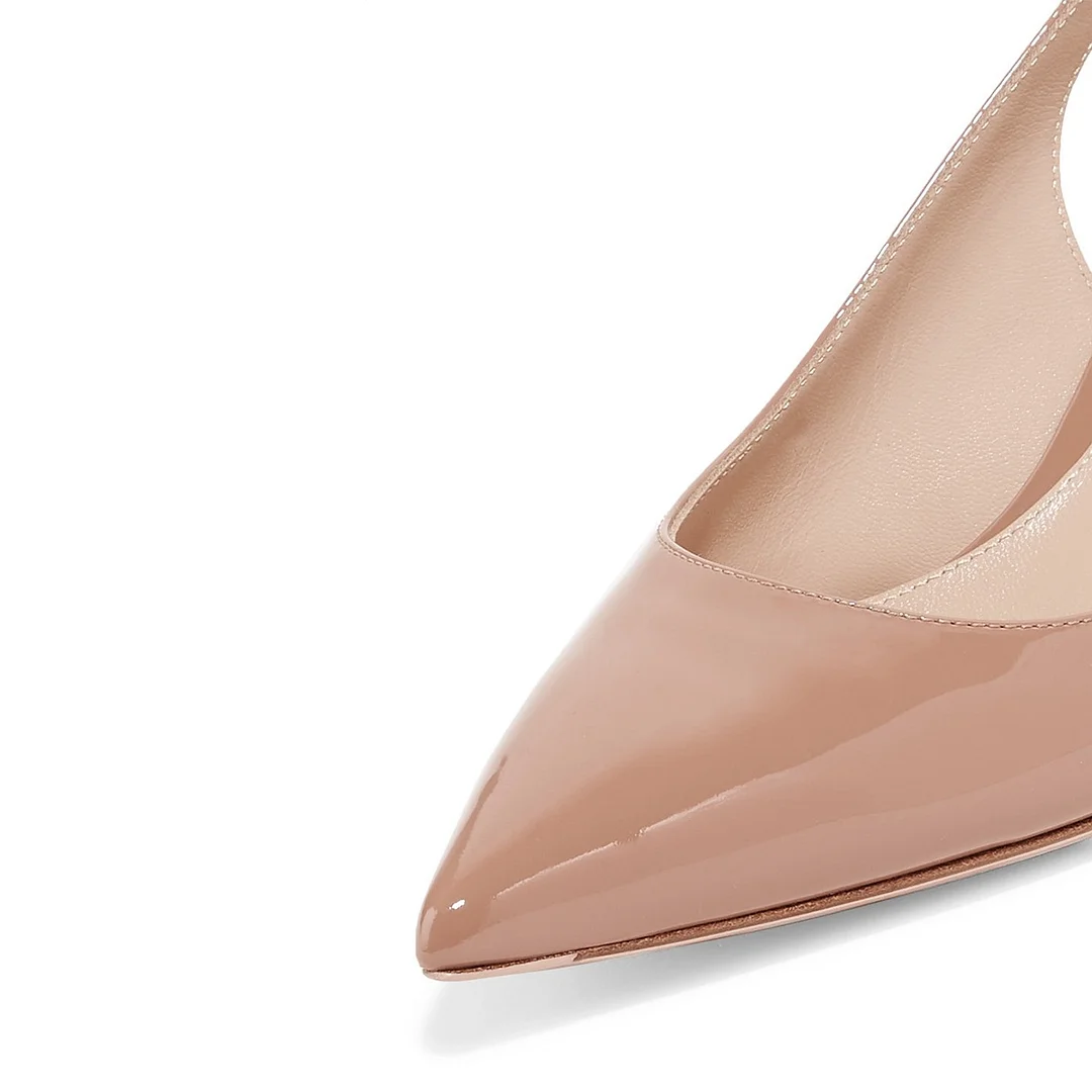 Women's Pointed Toe Buckle Slingback Nude Pumps with Kitten Heel