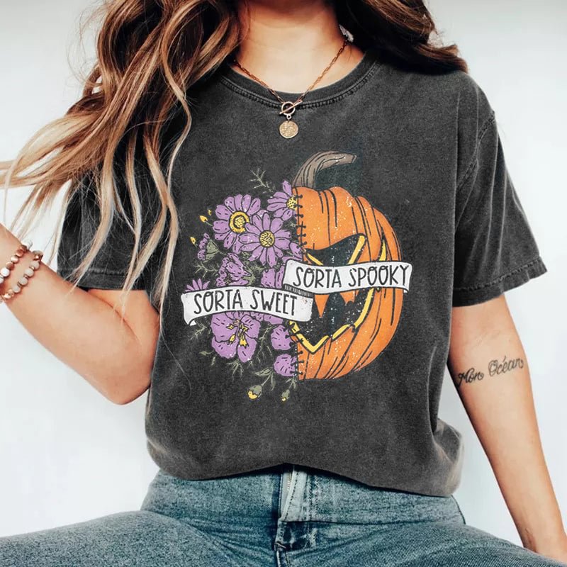 Sorta Sweet Sorta Spooky Flower Pumpkin T-Shirt