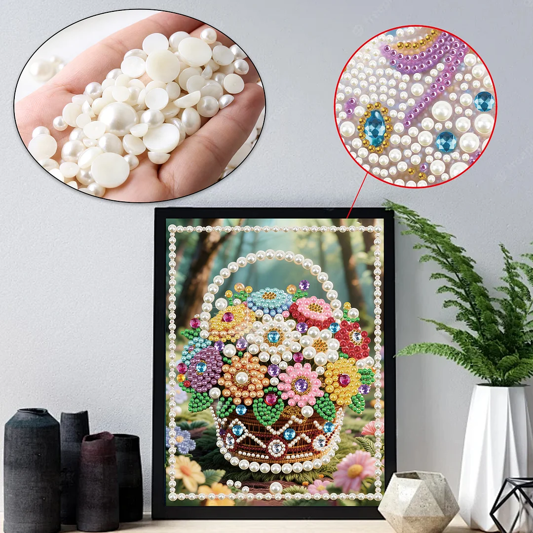 Brown Flower Basket DIY Partial Diamond Pearl Painting Art Kits 30x40cm Special Shape Pearl Gem Paintings Picture Arts Craft for Home Wall Decor