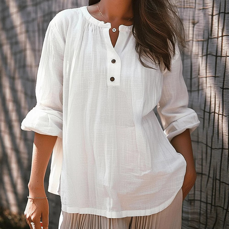 Women's Vintage Solid Color Button-down Long-sleeve Cotton Linen Shirt elevenforest