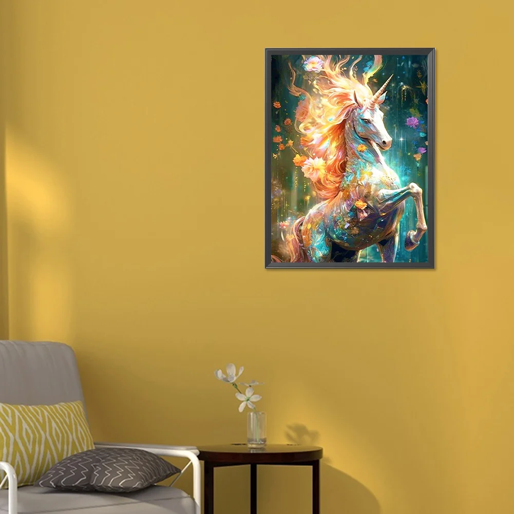 Full Round Diamond Painting 30*40cm - Flowers And Forest Unicorns