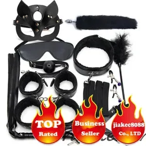 pornhint Pornhint 12 Set PU Leather Handcuff Gag Rope Whip Fetish mask blinder Flirting for Couple