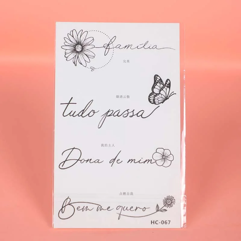 Sdrawing font sentence with butterfly, lasting 1-2 weeks waterproof, temporary tattoo stickers, semi-permanent fake tattoos