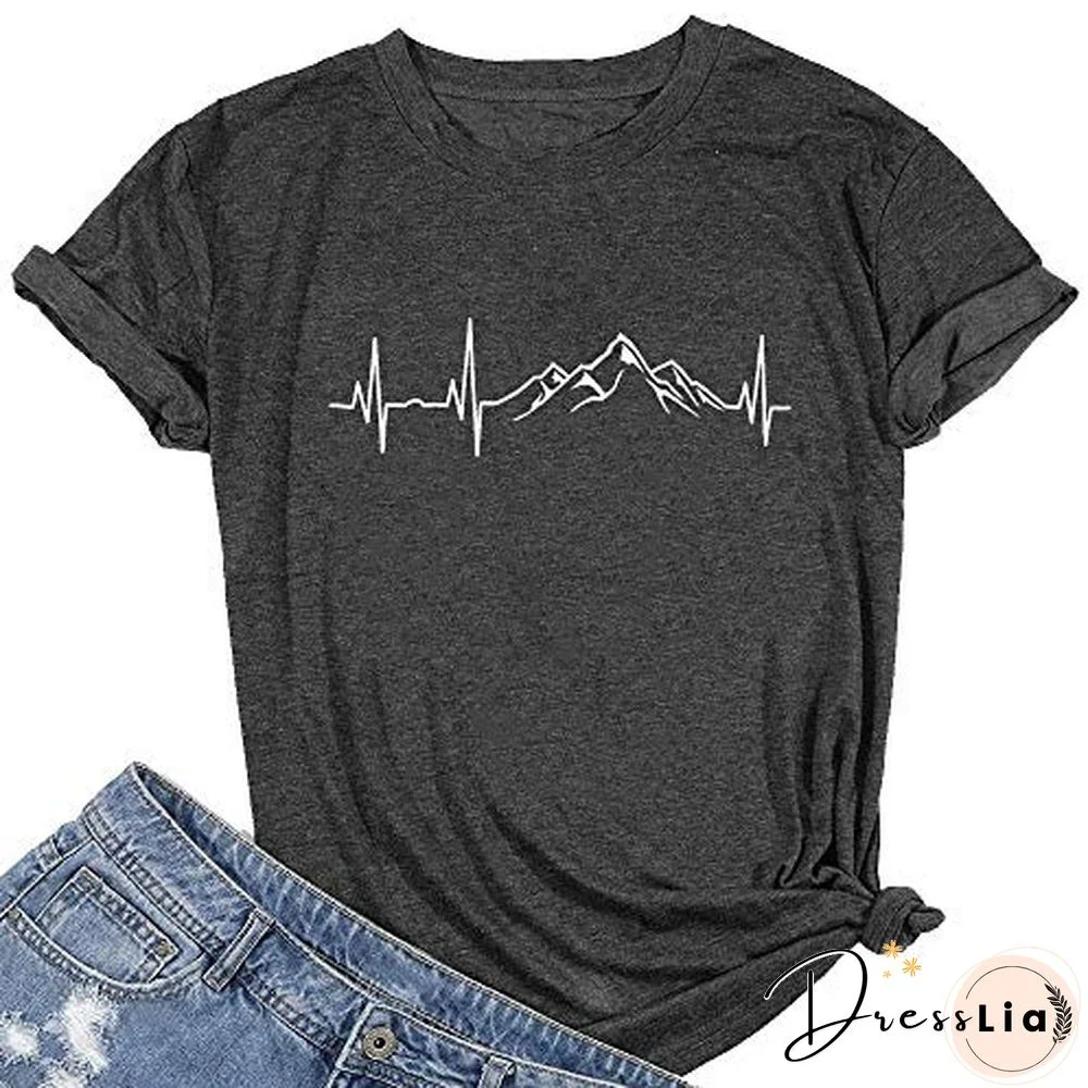 NEW shirt / Mountain Heartbeat T-Shirts for Women Casual Hiking Athletic Short Sleeve Camping Travel Graphic Tees Tops