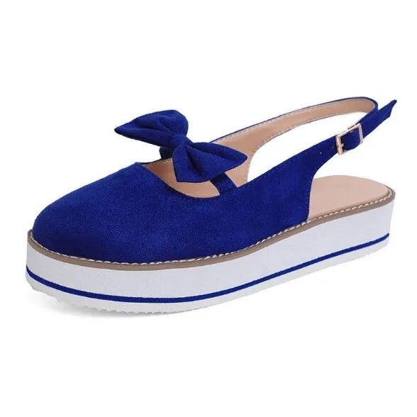 Women Bowtie Platform Flat Loafer Summer Shoes Ladies Slip On Cover Heel Shoes Female Sewing Woman Fashion Footwear Plus Size