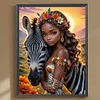 >SALE<5D DIY Full Round Drill Diamond Painting Zebra & Girl Decor Art Craft 30x40cm