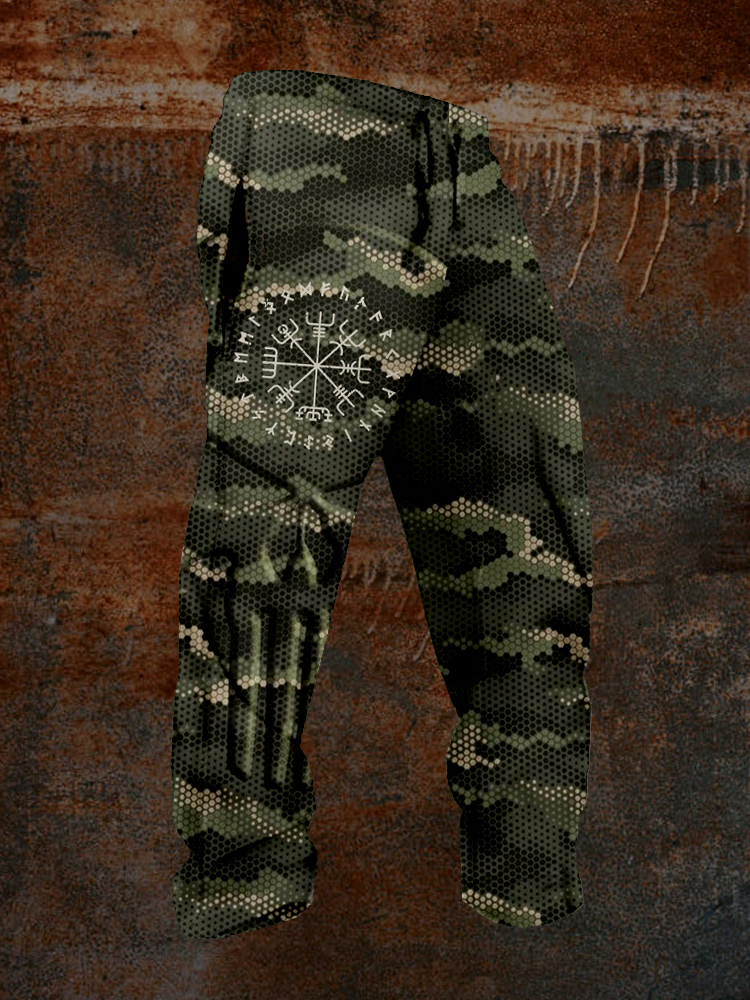 Men's Viking Vegvisir Camouflage Skull Casual Sweatpants / Rvogue / Rvogue