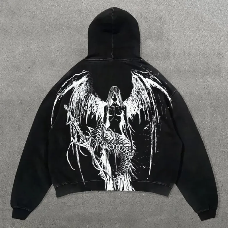 Casual Y2K Darkness print hoodie