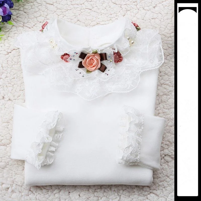 2021 Spring Autumn Cotton Children Base T Shirts Baby Girls Clothes Long Sleeve Floral Casual T Shirt Tops Kids Lace T shirt