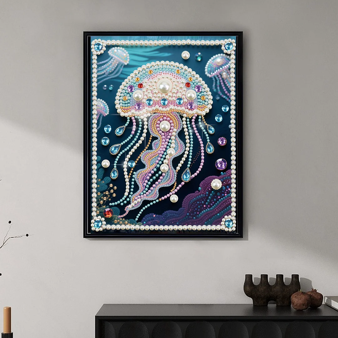 White Jellyfish DIY Partial Diamond Pearl Painting Art Kits 30x40cm Special Shape Pearl Gem Paintings Picture Arts Craft for Adults Beginners Home Wall Decor