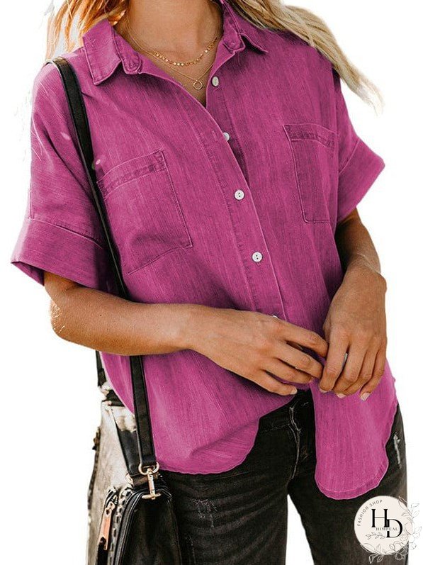 Women's Striped V-Neck Denim Shirt