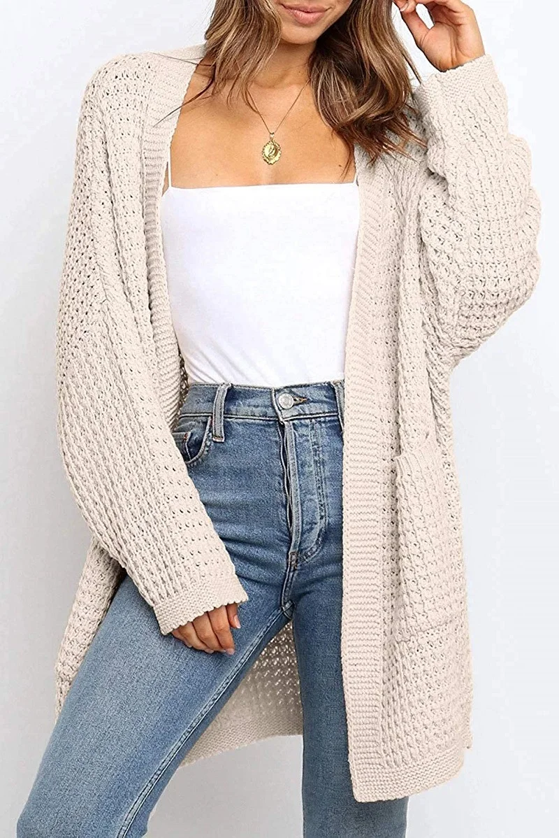 Wongn Wongn And Winter Hot Style Lady Solid Color Long Sleeve Pocket Loose Cardigan Knit Sweater Woman
