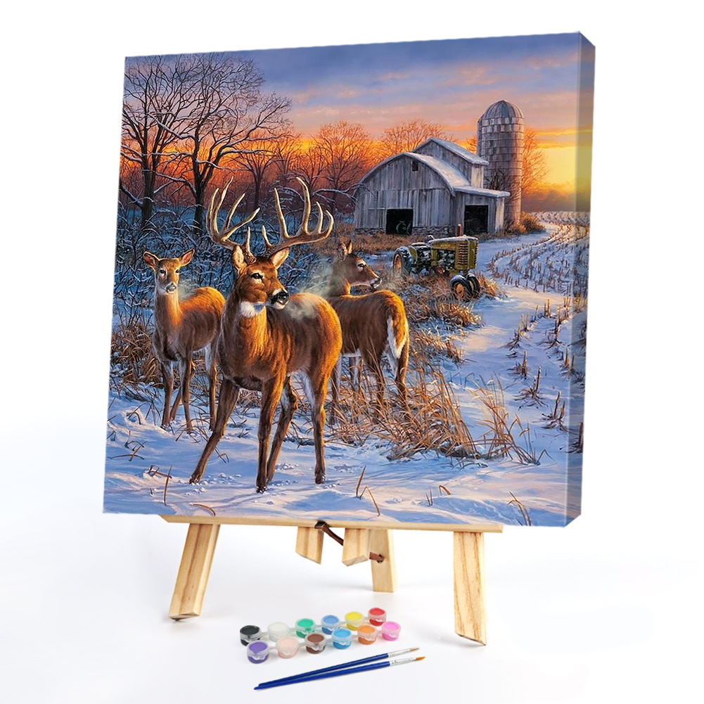 

40*40CM - Paint By Numbers - Farmhouse Deer, 501 Original