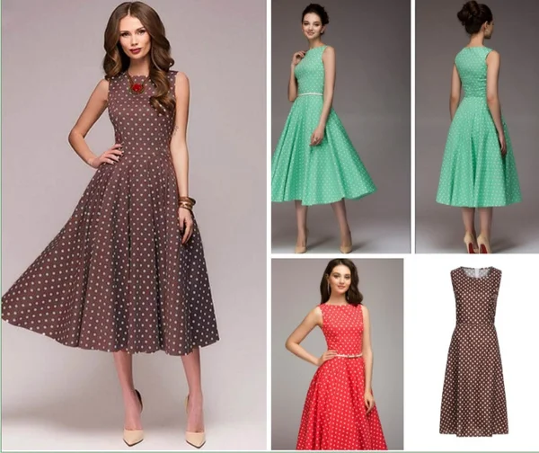 Vintage Polka Dot Swing Party Dresses Women Sleeveless O-neck Elegant Dress Casual Boho Midi Dress