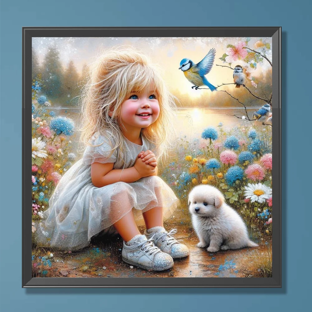 Diamond Painting - Full Round Drill - Girl & Dog(Canvas|30*30cm)