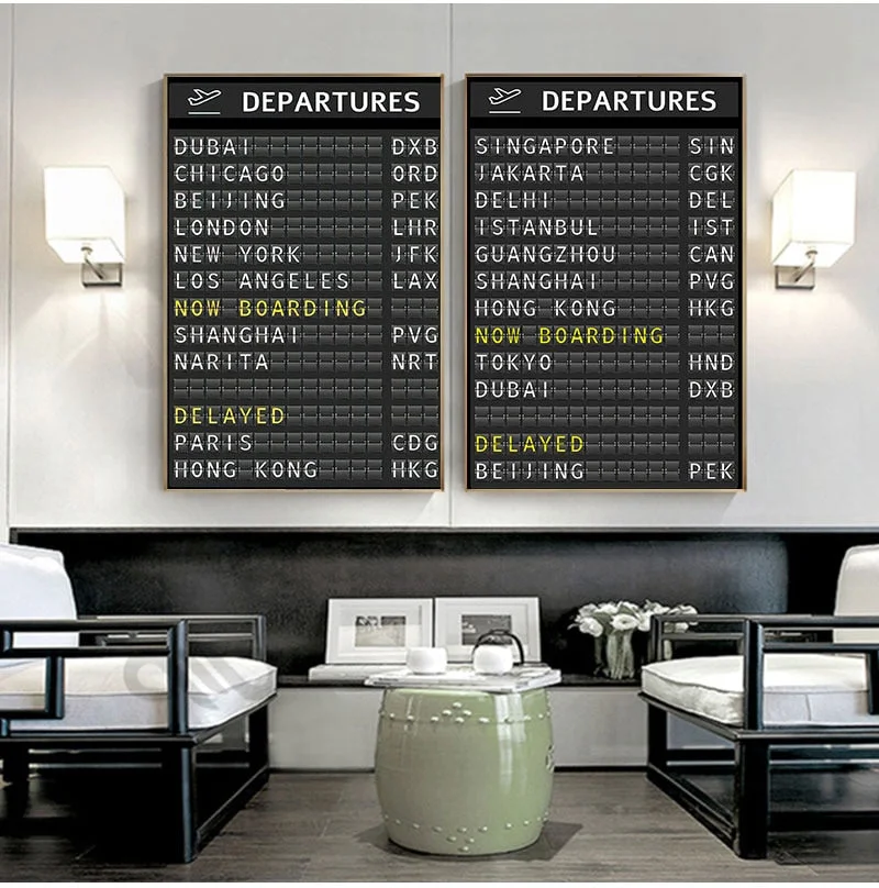 AIRPORT BOARD Destination Board Posters and Prints , Travel Board Quote Art Canvas Painting Pictures Honeymoon Travel Decoration