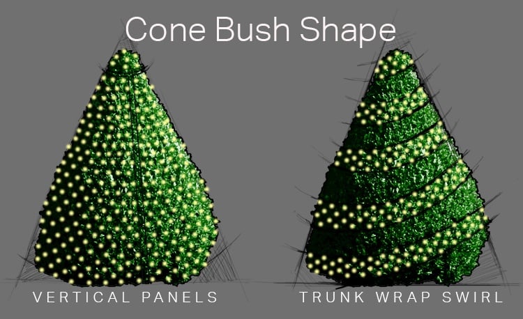 How to Wrap Cone Shaped Bushes With Net Lights and Ribbon Lights