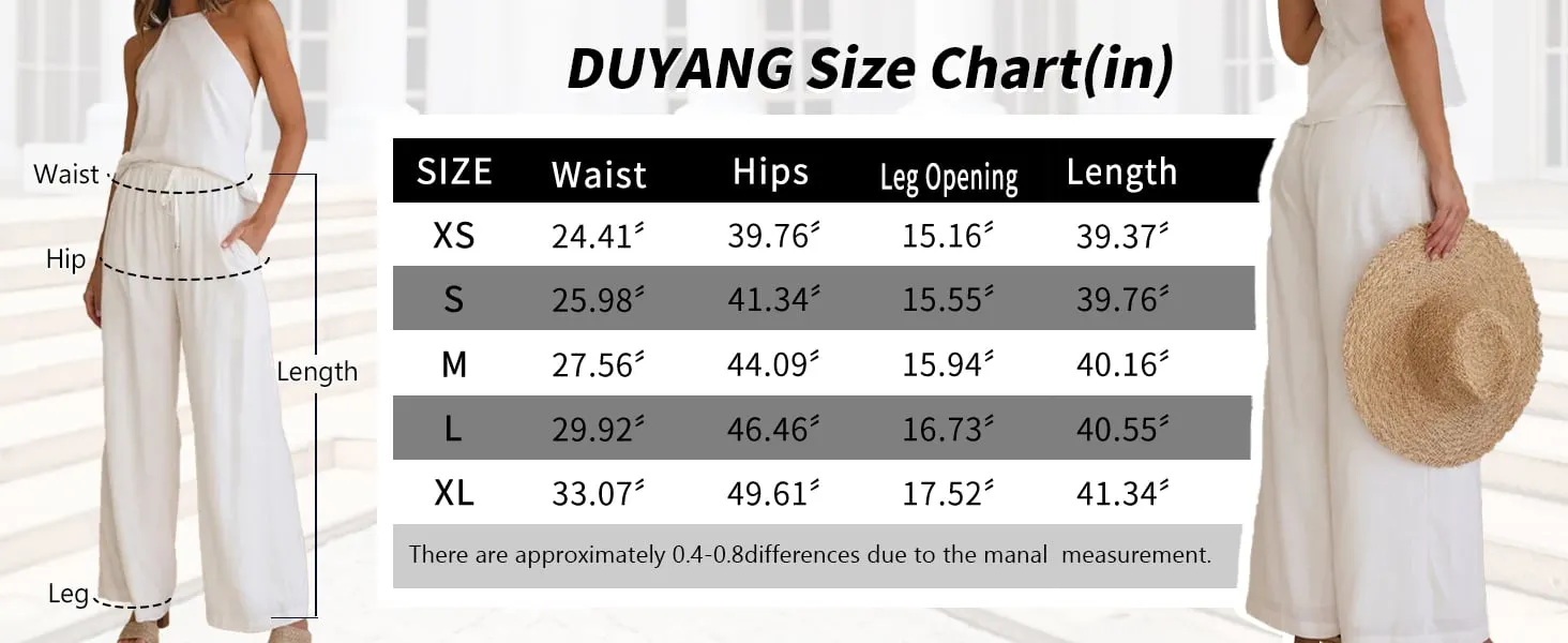 Duyang Womens Cotton Linen Palazzo Pants Size Chart