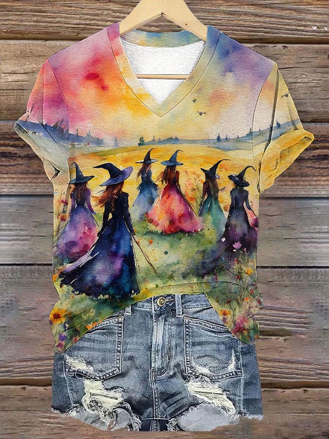 Women's Midsummer Witches Gather V Neck T-Shirt