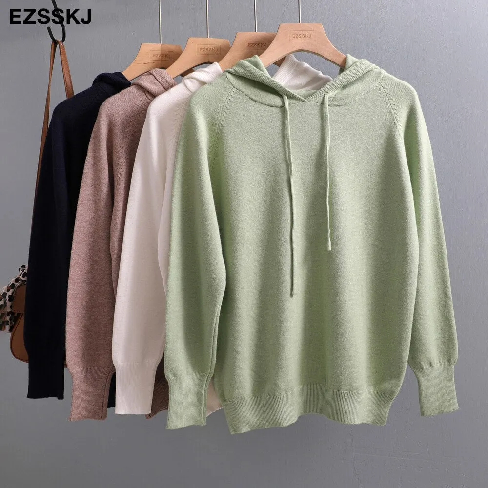 casual Autumn spring hooded sweater Pullovers Women female 2020 loose sweater knit Jumpers top