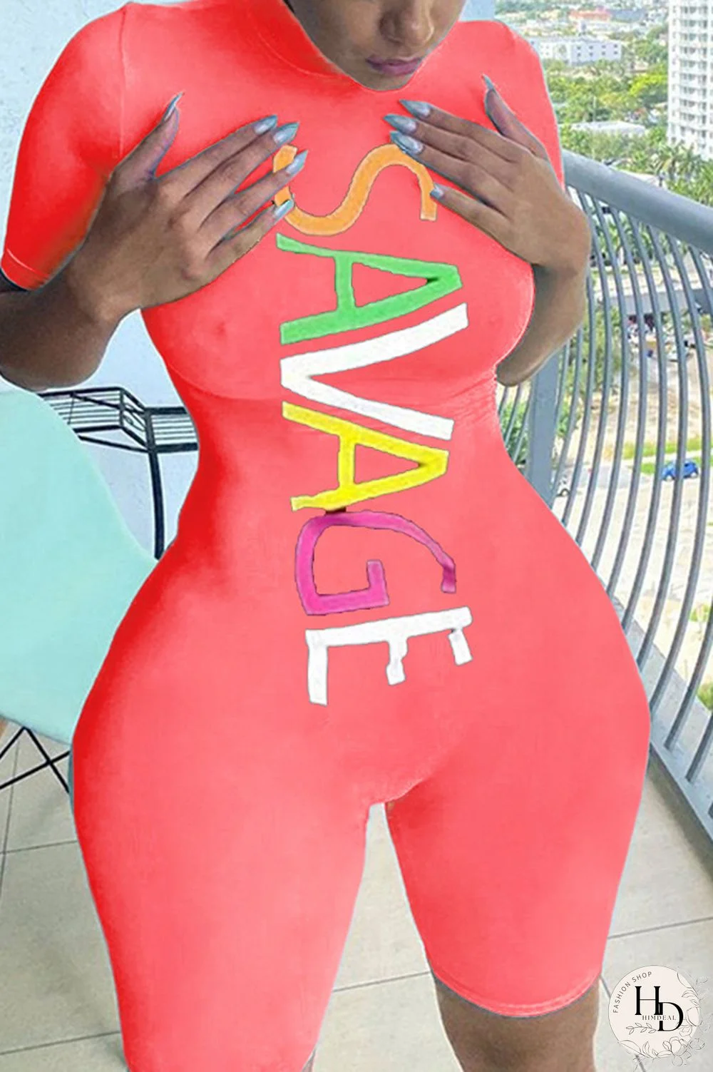 Orange Casual letter Short Sleeve Jumpsuits