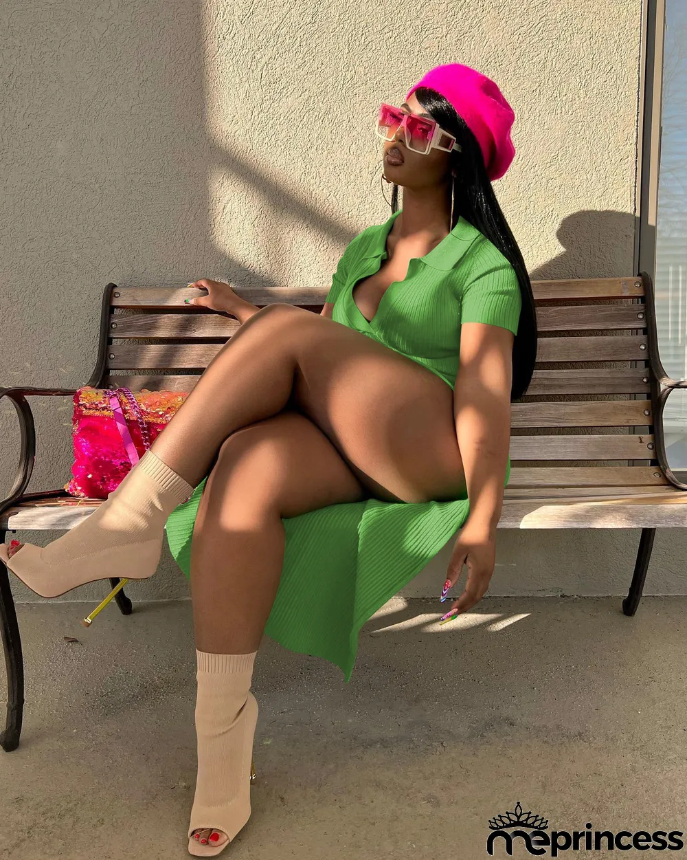 Solid Ribbed Short Sleeve High Split Midi Dress