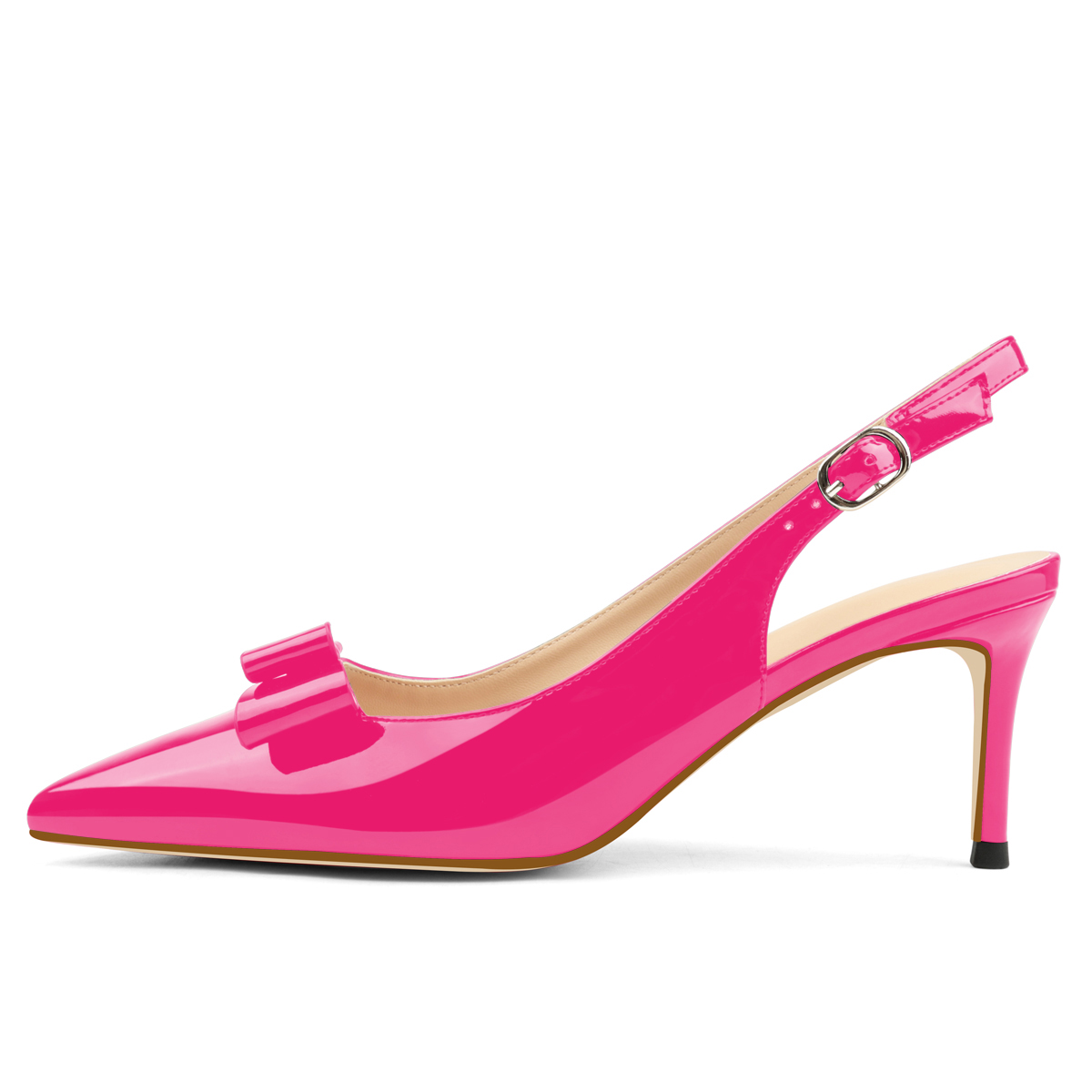 6.5cm /2.55 inch Pointed Toe Bows Slingback Buckle Pumps Kitten Patent Heels