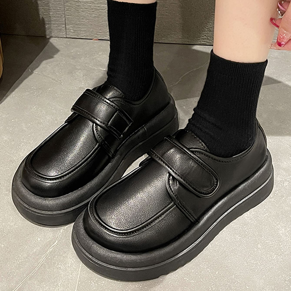 Black Round Toe Platform Loafers With Buckles Flats Nicepairs