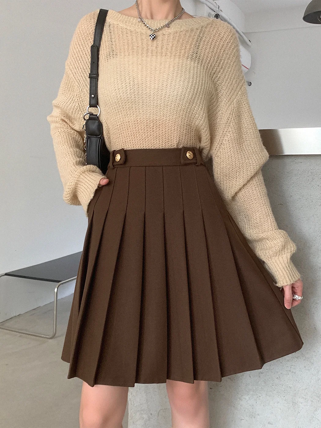 Buttoned Pleated Elasticated Skirt / DarkAcademias /Darkacademias