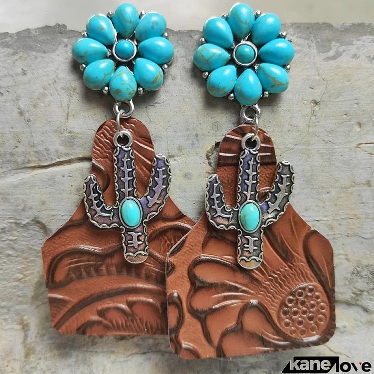 Turquoise Cactus Dangle Earrings