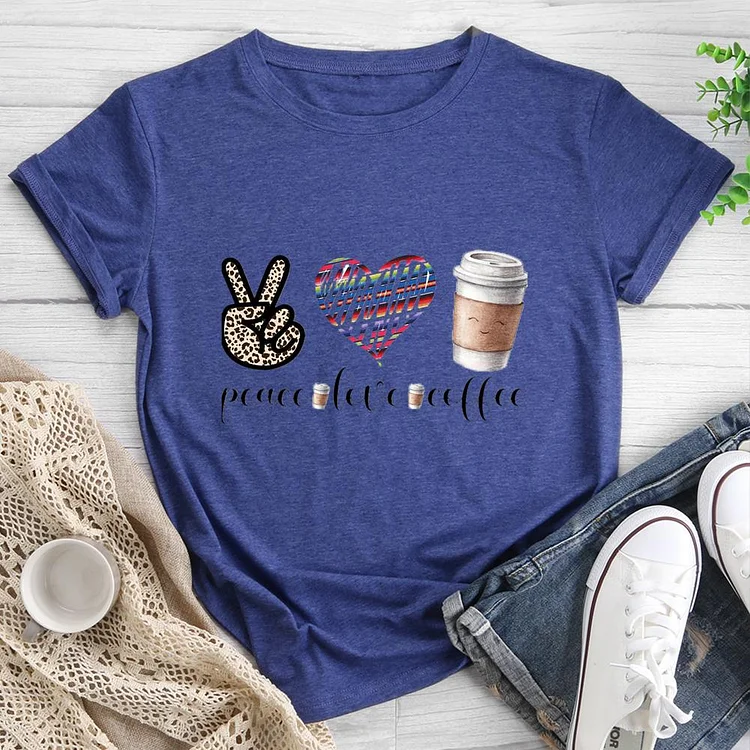 peace love coffee Round Neck T-shirt