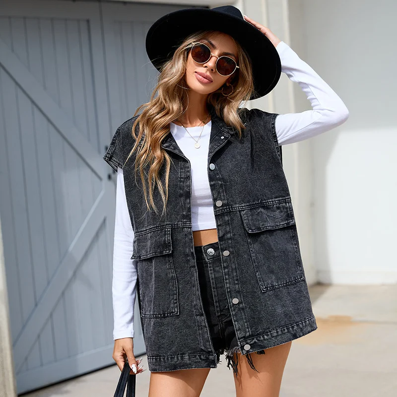 Women's Denim Vest Loose Sleeveless Denim Vest Vintage Style