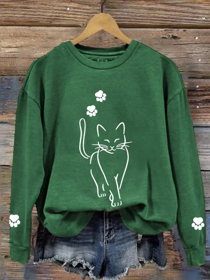 Women's Cute Cat Graphic Cat Lover Casual Sweatshirt socialshop