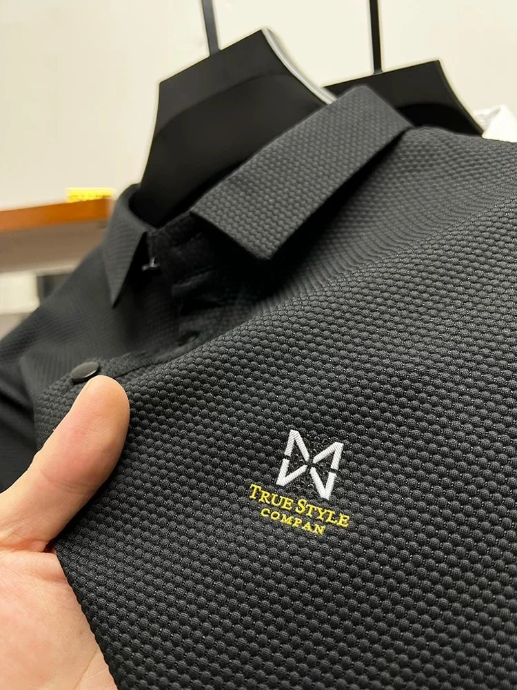High end ice silk t-shirt men's short sleeve summer shirt Lapel thin breathable polo shirt men's fashion embroidered t-shirt men