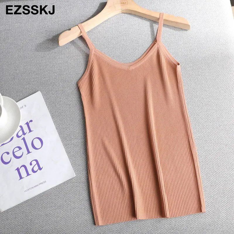 spring summer Women o-neck Knitted tank top baisc camis casual Sleeveless vest Female slim tanks short top