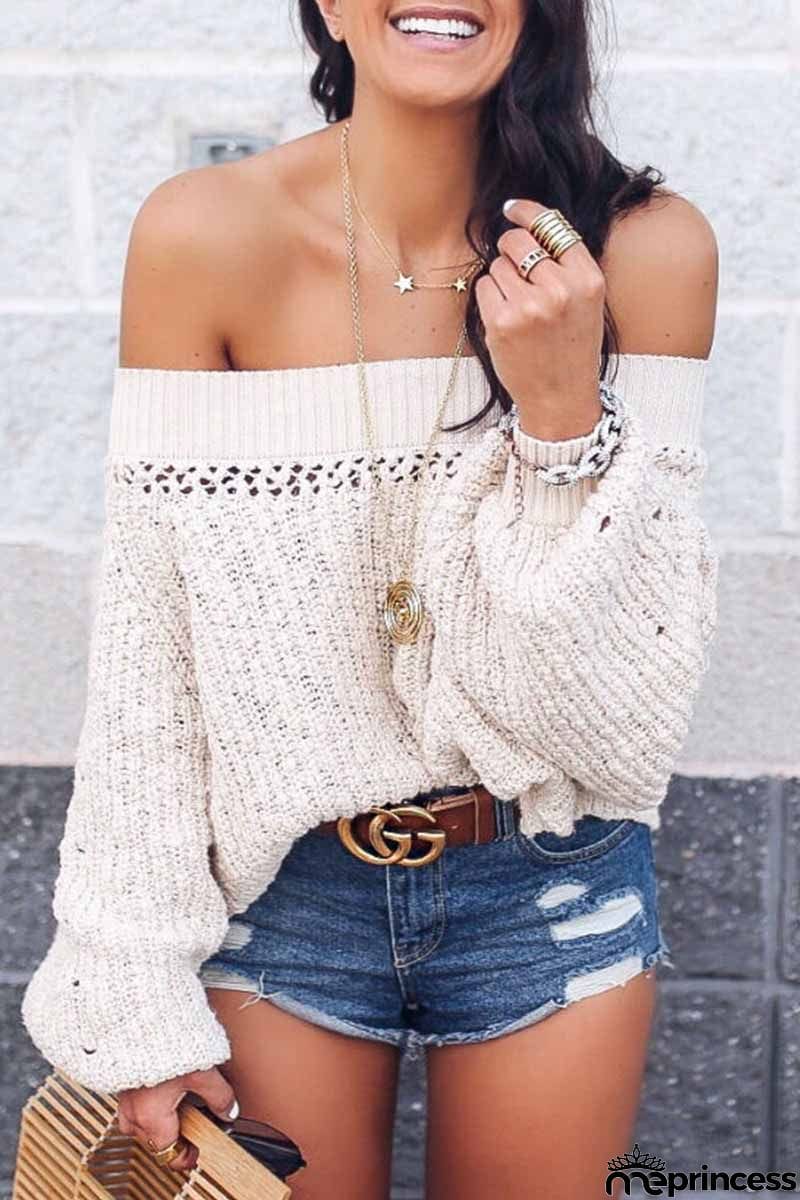 Street Solid Patchwork Off the Shoulder Tops
