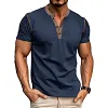 Cotton Blend Men's Short Sleeve Henley T-Shirt with Contrast Stitching and Button Placket by Inlyline