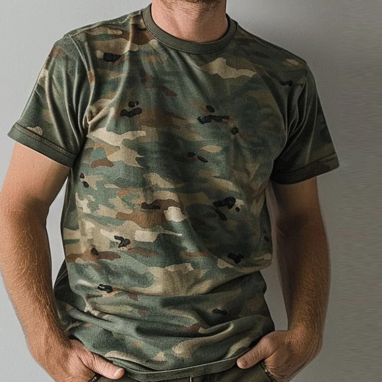 Men's Camouflage Print Casual Round Neck Short Sleeve T-Shirt