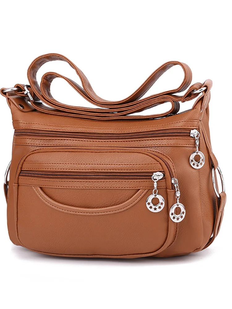 Star Hollow Zippers Soft Leather Utility Bag