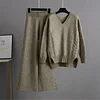 Knitted Women Casual Wide Leg Pants Two Piece Set Loose Button Design Pullover And Drawstring Trouser Ladies Suit Winter Fashion