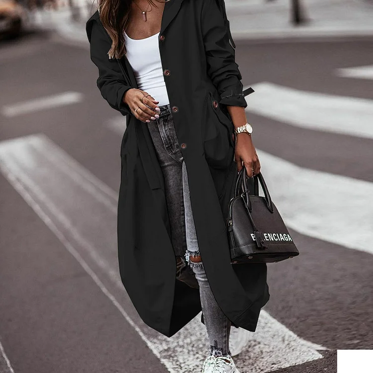 Niche Personality Solid Color Lapel Long Coat