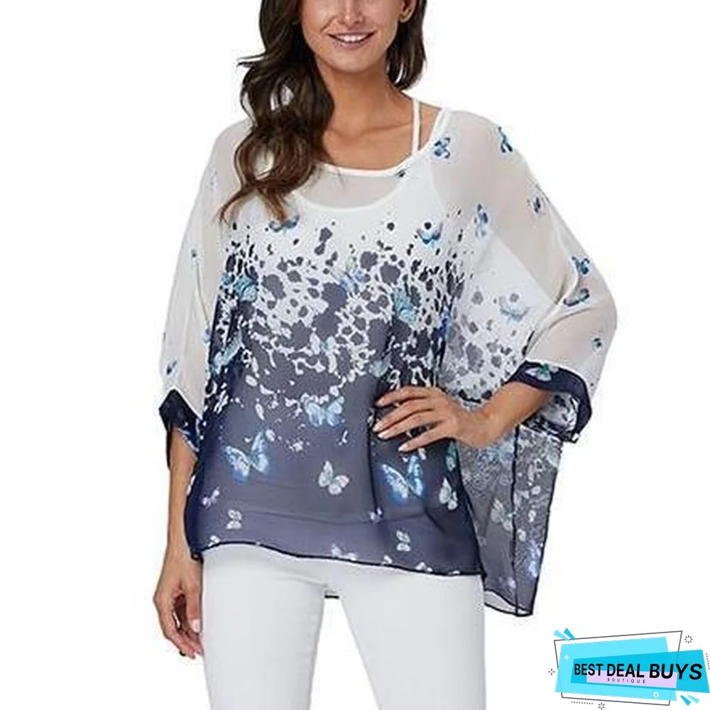 Plus Size Women Batwing Sleeve Casual Chiffon Tops Blouses