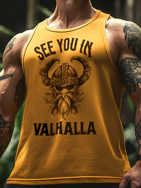 Men's Casual Viking See You In Valhalla Pattern Vest