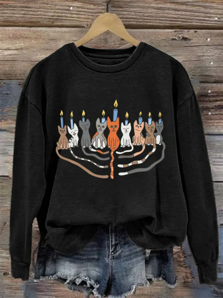 Women's Hanukkah Menorah Print Casual Sweatshirt