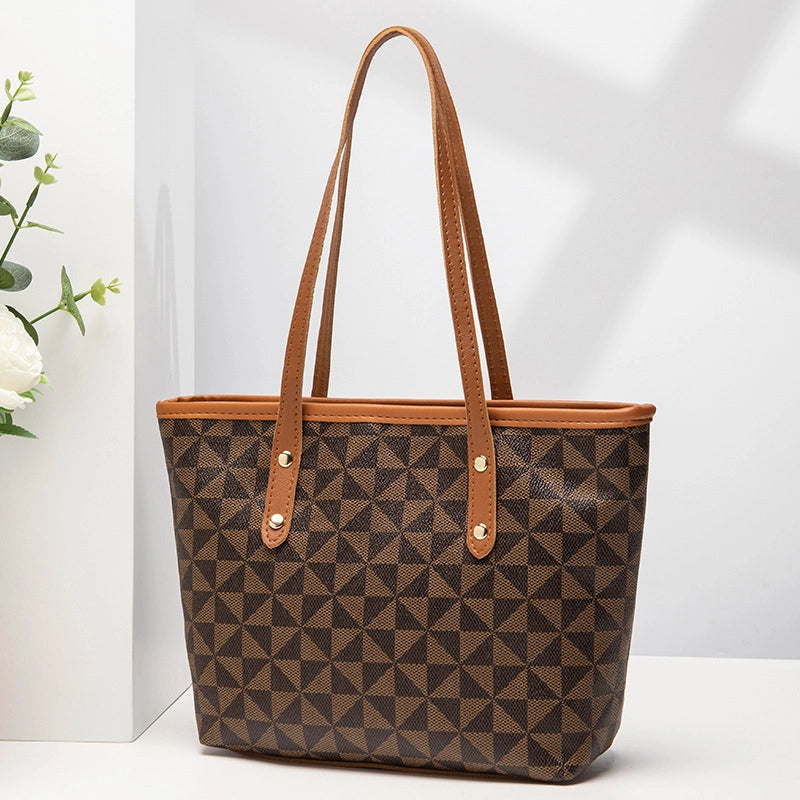 Women’s Medium Pu Leather Argyle Vintage Style Classic Style Bucket Zipper Tote Bag