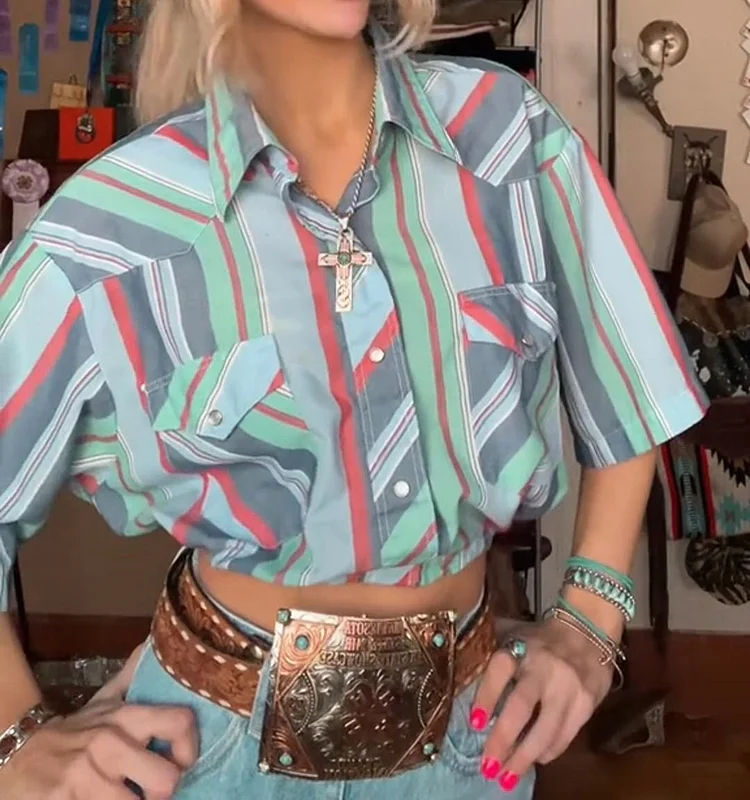 Vintage Stripe Short Sleeve Button Shirt