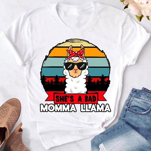 Cute Shes Bad Momma llama t-shirts for women summer tee shirt femme casual short sleeve